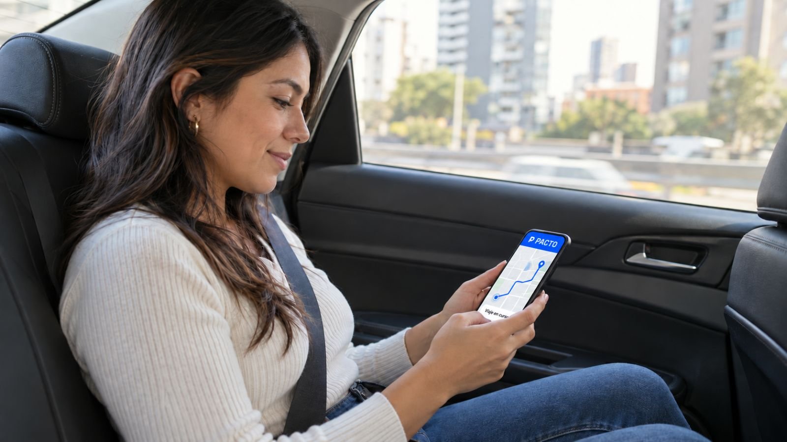 Pasajera siguiendo su ruta en vivo en la app Pacto