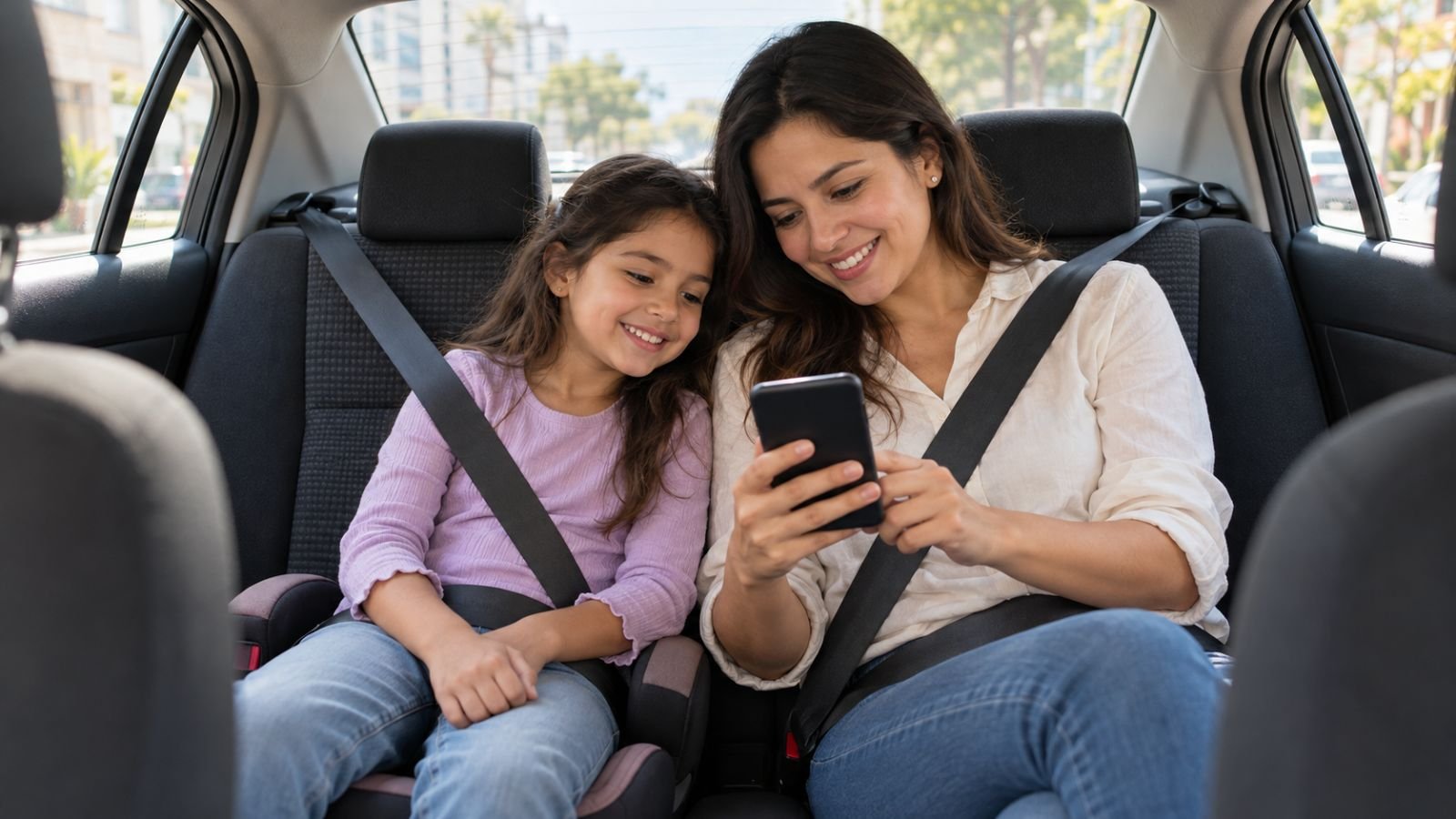 Madre e hija siguiendo su viaje en el celular